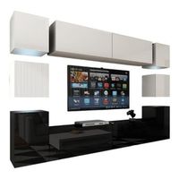 conjunto de muebles de sala colgantes bajos en negro altos en blanco coleccion cepto xiv 256cm 10 muebles leds