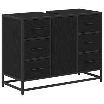 Mueble De Cuarto De Baño Con Cajón Roble Negro 80 X 33 X 60 Cm
