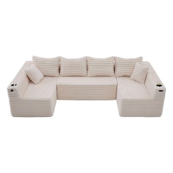 Sofá en U de pana, Beige   Aosom España