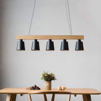 Nettlife Lámpara Colgante 5 Bombillas E27 Negro Diam.102cm Lámpara Moderna De  De Metal Y Madera Para Dormitorio Cocina Pasillo