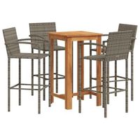 mesa y taburetes de jardin 5 uds  conjunto de mesa y sillas madera acacia ratan pe gris