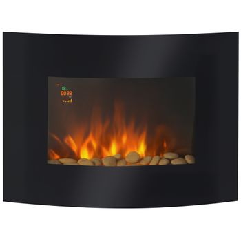 HOMCOM Chimenea Eléctrica Tipo Estufa de Pared con Efecto Llamas y Luz LED de 7 Colores con Mando a distancia 900W/1800W 65x11.4x52cm   Aosom España