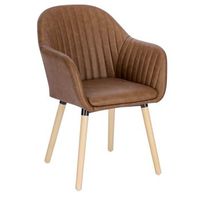 silla de comedor con superficie de piel sintetica patas de madera maciza silla de salon - marron - woltu