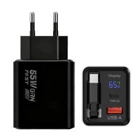 gan tech xy-1065 cargador de pared usb pd digital de 65wcon 2 puertos y cable retractil tipo-cadaptador de carga rap