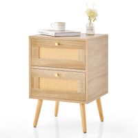 costway mesita de noche de ratan con acento bohemio con 2 cajones mesa auxiliar moderna 40 x 40 x 59 cm natural