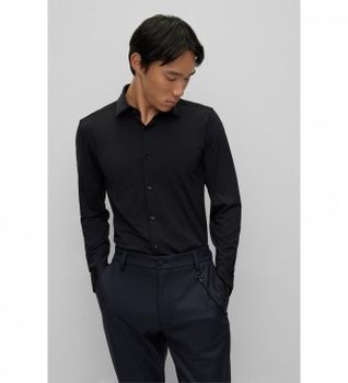 HUGO para hombre. 50481195 Camisa Kenno negro (45), Casual, Poliamida, Manga larga