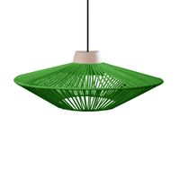 lampara de suspension metal y madera natural pantalla hilo verde