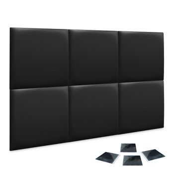 Dhome Juego De 6 Paneles Tapizados De Polipiel Premium Pack Autoadhesivos Para Pared Acústicos Absorbentes Protección (negro, 60x60cm, X6)