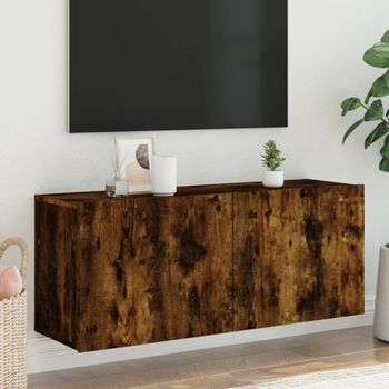 Mueble Tv De Pared | Mueble De Salón | Armario Tv Roble Ahumado 100x30x41 Cm Cfw778735
