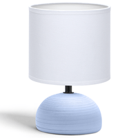 aigostar lampara de ceramica de mesa semioval azul cuerpo de diseno sencillo color azul pantalla de tela color blanco casquillo e14 perfecta para el salon dormitorio o recibidor