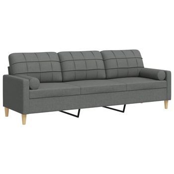 Sofá De 3 Plazas Con Cojines Tela Gris Oscuro 210 Cm Vidaxl