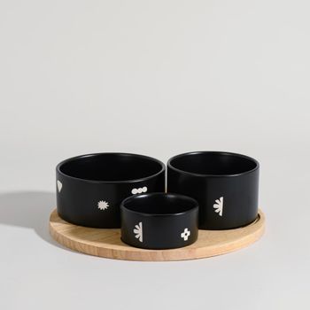 Set de 3 cuencos para aperitivos de gres negro con motivos