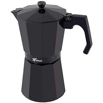 Cafetera Italiana Clásica Thulos Negra de Aluminio – 6, 9 y 12 Tazas – Apta para Todo Tipo de Cocinas