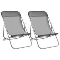 pack 2 uds sillon de playa sillas de playa plegables acero recubierto textilene gris