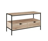 mueble de tv aliaj 2 cajones 1 espacio central salon comedor negro y roble claro 100 cm