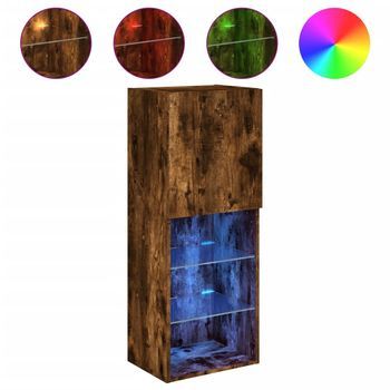 Mueble Para Tv | Mueble De Salón | Gabinete De Tv Con Luces Led Roble Ahumado 40,5x30x102 Cm