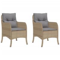 pack 2 uds sillones jardin  silla de jardin  silla de exterior con cojines ratan sintetico beige mezcla