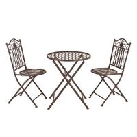 set bistro biella - 71 x 60 cm - set de muebles de jardin - 3-piezas - conjunto de muebles de exterior - mesa redonda con 2 sillas plegables - mesa de centro - metal - marron encasa