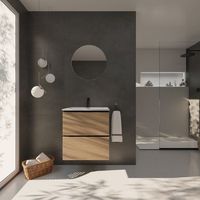 conjunto de bano yinu  60 cm negro - solomon  dos cajones  lavabo empotrado  mueble montado  no incluye espejo  alday
