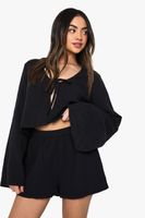 pantalones cortos de estopilla con cintura elastica negro