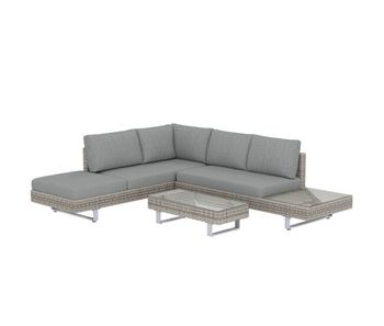 Outsunny conjunto de jardín de ratán de 3 piezas, conjunto terraza resistente, muebles jardín exterior incluye cojines, sofá de 3 plazas, sofá de 2 plazas con mesa lateral, mesa centro de vidrio gris