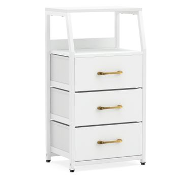Costway Cajonera de 3 Cajones con Marco Metálico Asa Dorada Diseño Elegante Gran Espacio de Almacenamiento 40,5 x 29 x 77 cm Blanco + Dorado