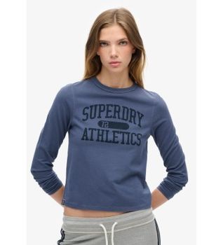 Superdry para mujer. W6011962A Camiseta ajustada Athletic Essentials Ringer azul (XS), Casual, Algodón, Manga larga