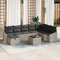 conjunto de sofa de jardin de 9 piezas con cojines ratan poliester gris claro v5443 unico  gris