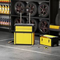 caja de herramientas de acero homcom 52x32x72 cm amarillo y negro