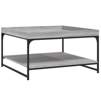 Mesa De Centro 80x80x45 Cm Madera Trabajada Y Hierro - Gris