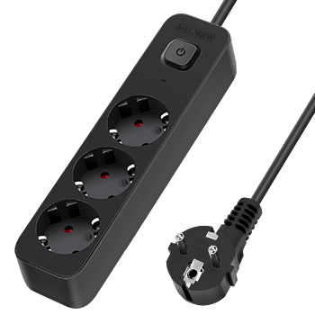 Aigostar Regleta Enchufes， Alargador Enchufe de 3 Enchufes con Interruptor， Cable de 3 Metros， Negro
