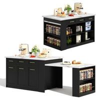 isla de cocina multifuncional con mesa de comedor extensible armarios mdf 150x90x90 cm negro y blanco