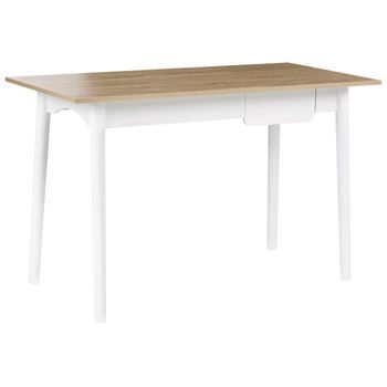 Escritorio Minimalista Para Oficina En Casa Con Cajón De Aglomerado 120 X 60 Cm Blanco Y Marrón Claro Vitrion