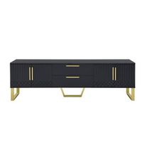 mueble de tv alto brillo 170 cm con 4 puertas cajones y patas doradas mdf negro y dorado