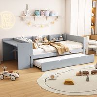 cama individual 90x200 cm nido con escritorio y 3 estanterias gris