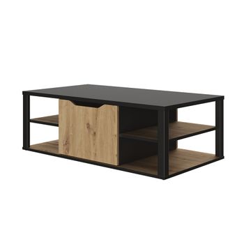 Mesa de centro con almacenaje central - efecto roble y negro