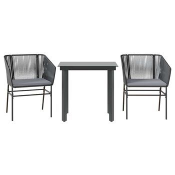 Set Comedor Jardín 3 Pzas Cojines Ratán Sintético Vidrio Negro Cfw911210
