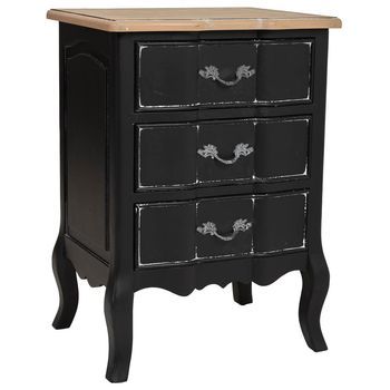 Mesita De Madera Negro Encejecido 3 Cajones 50x40x70h Cm
