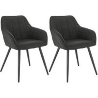 set 2 sillas de comedor con reposabrazos sillas para sala de estar estructura metalica y asiento de tela cientifica - antracita - woltu