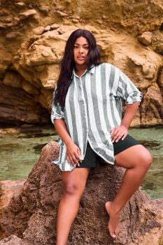 Yours Camisa Amplia Blanca Y Gris De Rayas Con Lino, Mujer Curvy Y Tallas Grandes, Yours