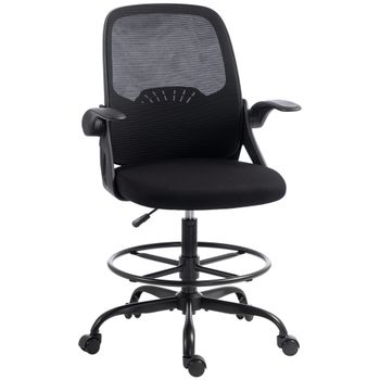 HOMCOM Silla de Dibujo con Reposapiés Soporte Lumbar Ajustable y Reposabrazos Abatibles Negro   Aosom España
