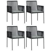 pack 4 uds sillas jardin  silla de exterior  sillon con cojines ratan pe negro 54x605x835cm