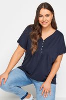 yours camiseta azul marina de algodon con jaretas mujer curvy y tallas grandes yours