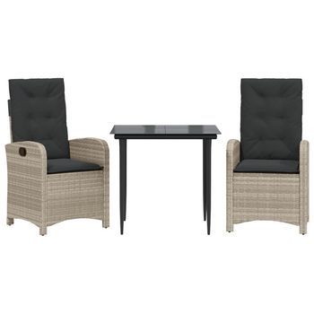 Set Comedor De Jardín 3 Pzas Cojines Ratán Sintético Gris Claro Vidaxl