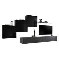 conjunto de muebles para sala switch x diseno mural color gris y negro brillante