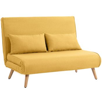 HOMCOM Sofá Cama de 2 Plazas Plegable Sofá Cama Tapizado en Lino con Respaldo Ajustable 5 Posiciones 2 Almohadas Amarillo   Aosom España