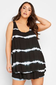 Yours Top Negro Tie Dye Sin Mangas Espalda De Crochet, Mujer Curvy Y Tallas Grandes, Yours