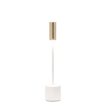 Zafferano - Lámpara De Mesa Led Recargable Y Táctil Carolina - Blanco Brillante Y Latón Cepillado