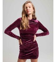 superdry para mujer w8011367a minivestido de manga larga de terciopelo rosa xl fiesta poliester