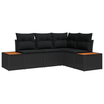 Conjunto De Sofás De Jardín De 4 Uds Con Cojines Negro De Polirratán Acacia Cfw476924